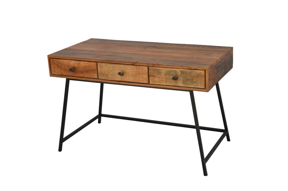 47" Natural and Black Solid Wood Writing Desk With Three Drawers HomeRoots