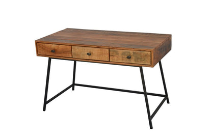 47" Natural and Black Solid Wood Writing Desk With Three Drawers HomeRoots