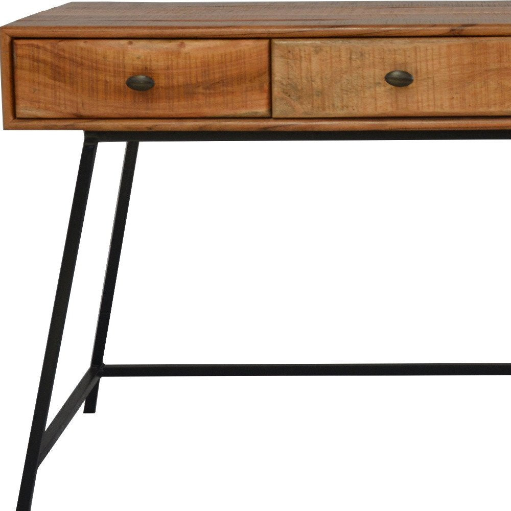 47" Natural and Black Solid Wood Writing Desk With Three Drawers HomeRoots