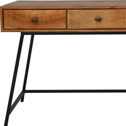 47" Natural and Black Solid Wood Writing Desk With Three Drawers HomeRoots