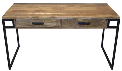 60" Natural and Black Solid Wood Writing Desk With Two Drawers HomeRoots