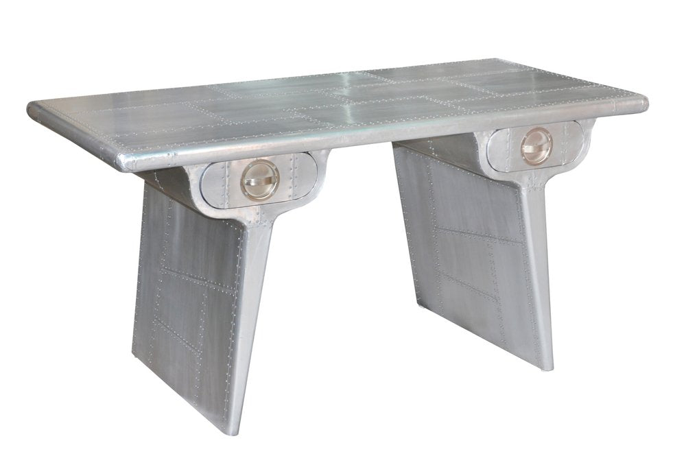 60" Silver Aluminum Writing Desk With Two Drawers HomeRoots