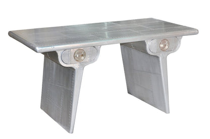 60" Silver Aluminum Writing Desk With Two Drawers HomeRoots