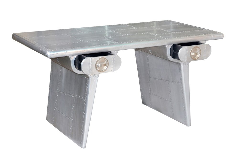 60" Silver Aluminum Writing Desk With Two Drawers HomeRoots