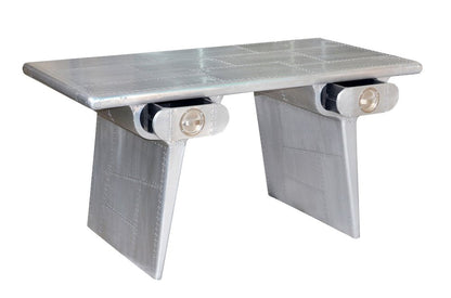 60" Silver Aluminum Writing Desk With Two Drawers HomeRoots