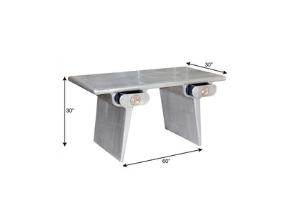 60" Silver Aluminum Writing Desk With Two Drawers HomeRoots