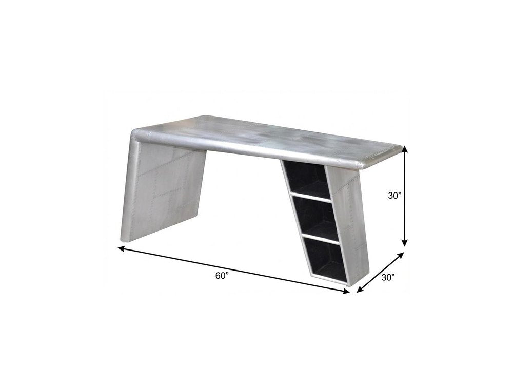 60" Silver Aluminum Writing Desk HomeRoots