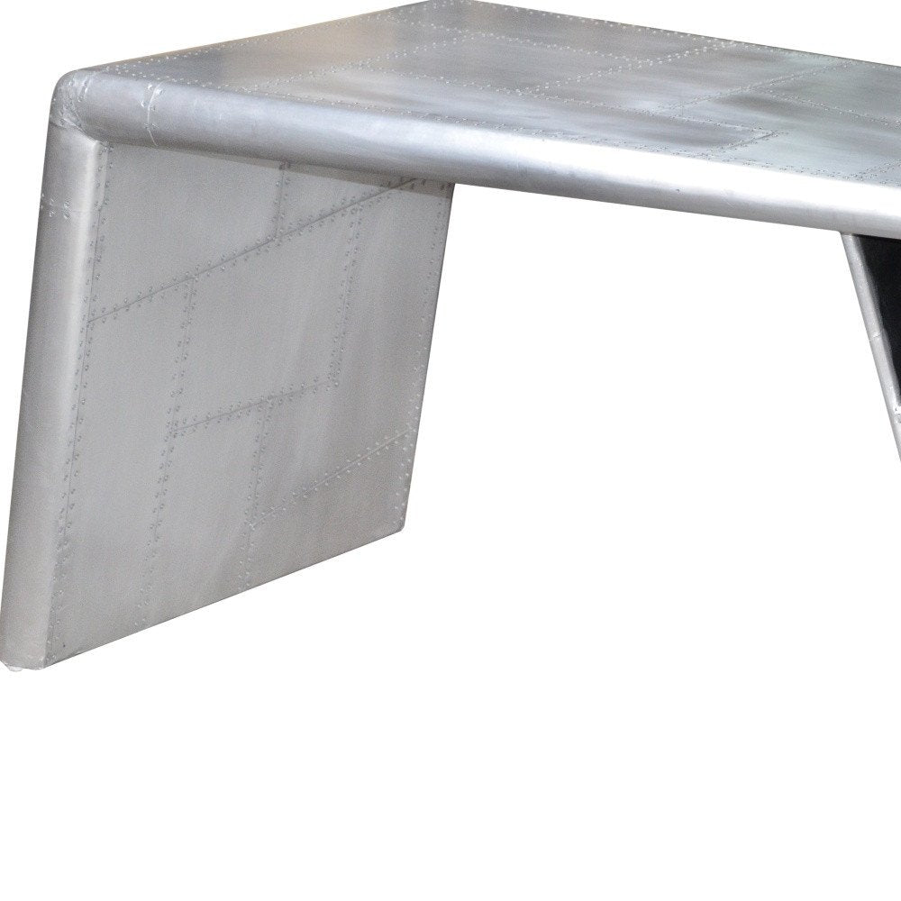 60" Silver Aluminum Writing Desk HomeRoots