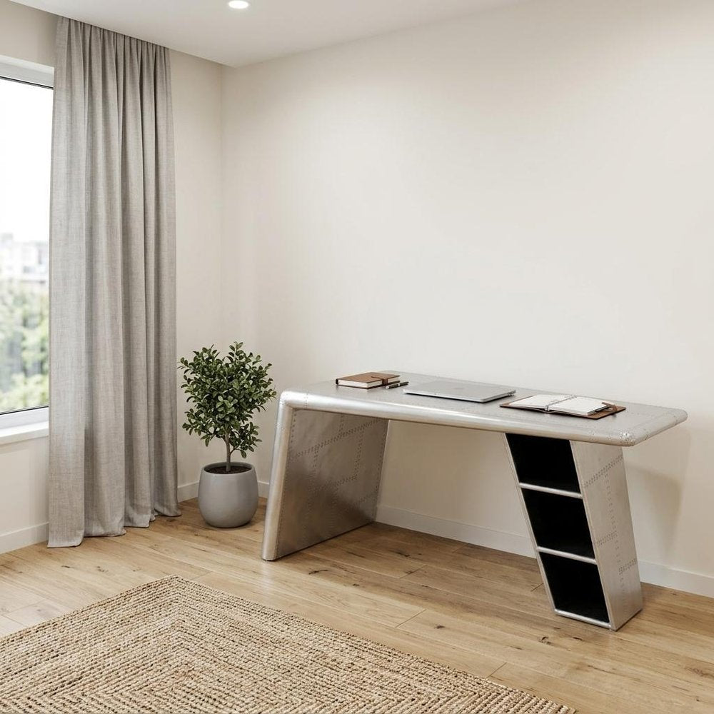 60" Silver Aluminum Writing Desk HomeRoots