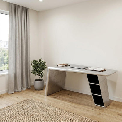 60" Silver Aluminum Writing Desk HomeRoots