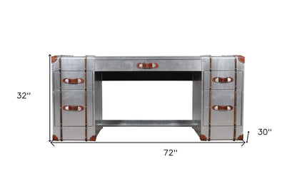 72" Silver Aluminum Executive Desk With Five Drawers HomeRoots