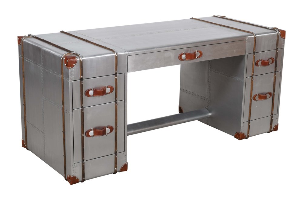 72" Silver Aluminum Executive Desk With Five Drawers HomeRoots