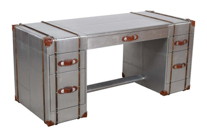 72" Silver Aluminum Executive Desk With Five Drawers HomeRoots