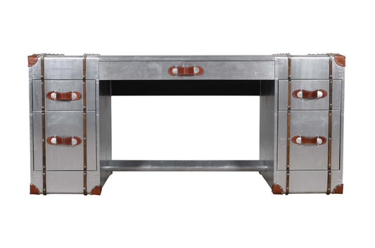72" Silver Aluminum Executive Desk With Five Drawers HomeRoots