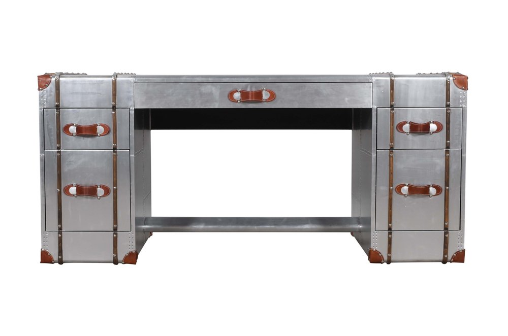 72" Silver Aluminum Executive Desk With Five Drawers HomeRoots