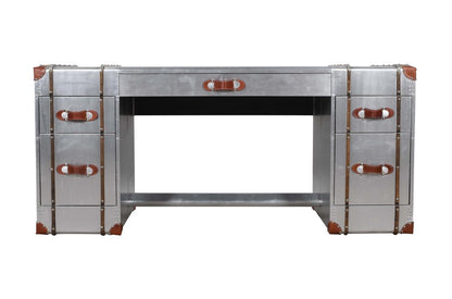 72" Silver Aluminum Executive Desk With Five Drawers HomeRoots