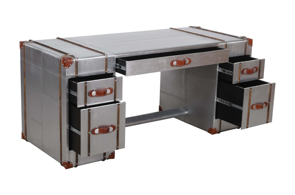 72" Silver Aluminum Executive Desk With Five Drawers HomeRoots