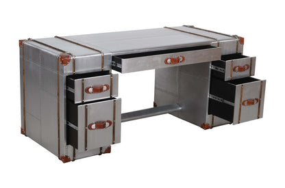 72" Silver Aluminum Executive Desk With Five Drawers HomeRoots