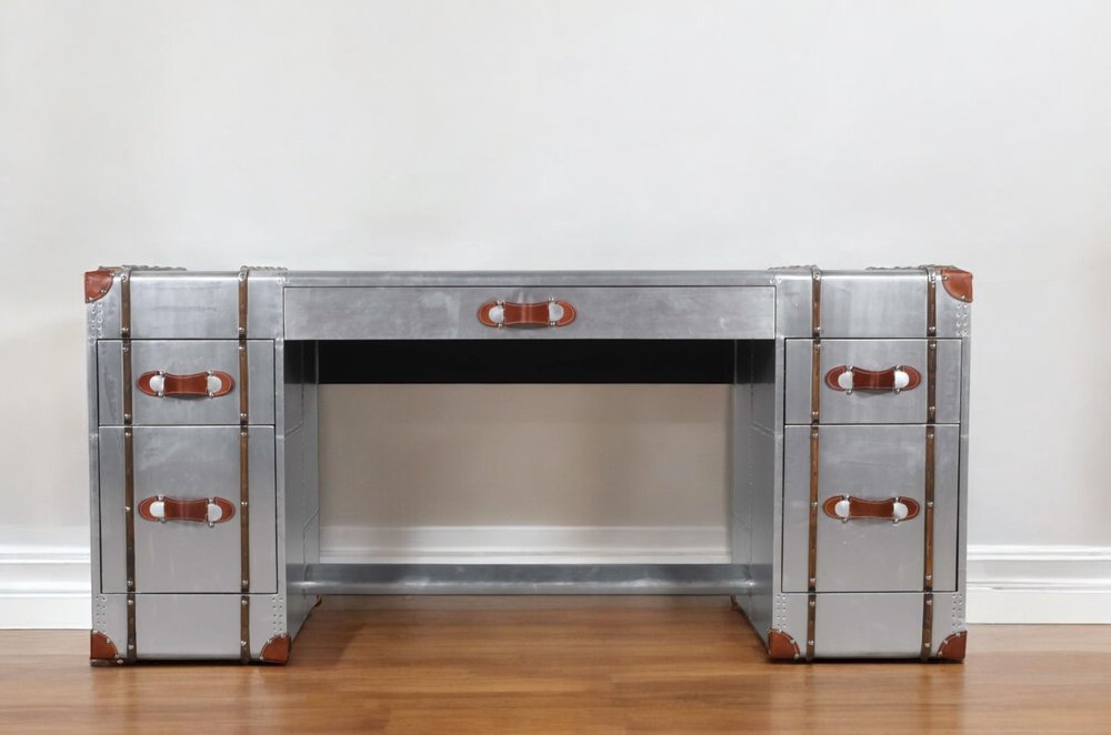 72" Silver Aluminum Executive Desk With Five Drawers HomeRoots