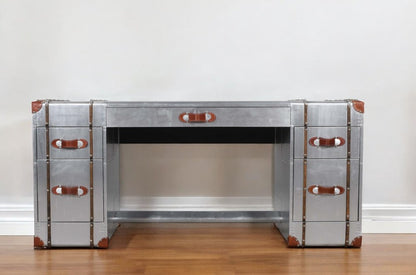 72" Silver Aluminum Executive Desk With Five Drawers HomeRoots