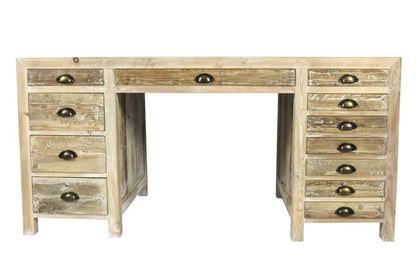 63" Brown Solid Wood Writing Desk With Twelve Drawers HomeRoots