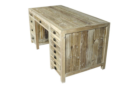 63" Brown Solid Wood Writing Desk With Twelve Drawers HomeRoots