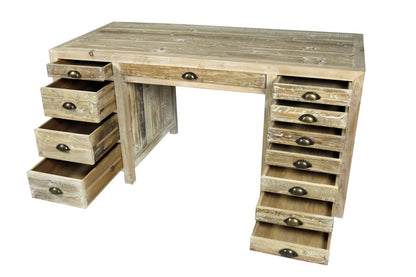 63" Brown Solid Wood Writing Desk With Twelve Drawers HomeRoots