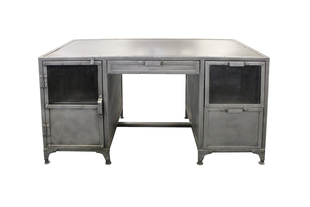 56" Gray Metal Computer Desk With Three Drawers HomeRoots