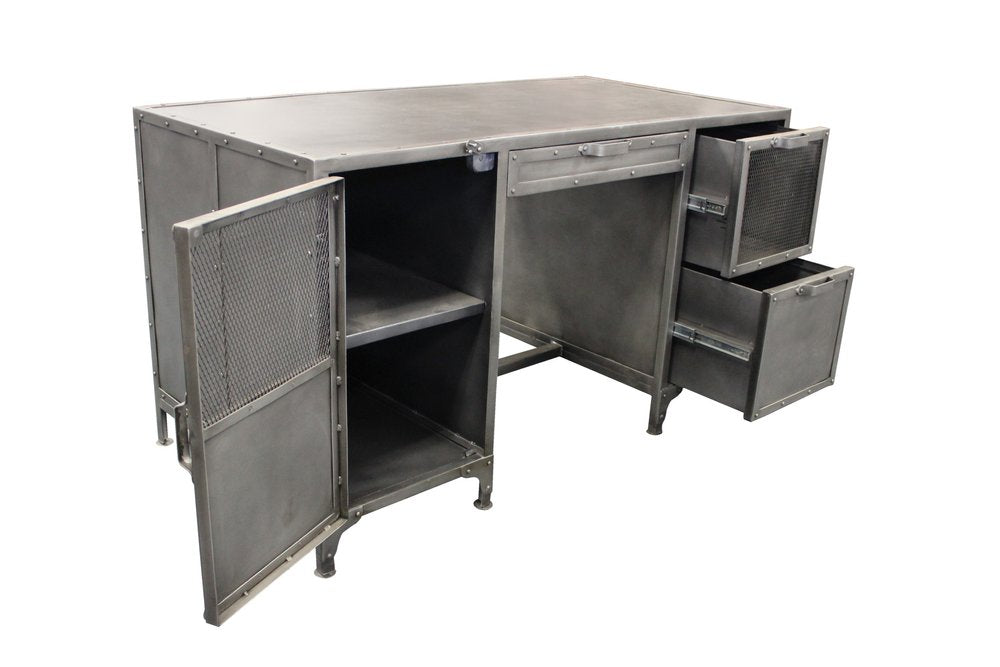 56" Gray Metal Computer Desk With Three Drawers HomeRoots