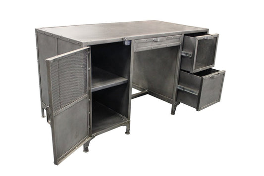 56" Gray Metal Computer Desk With Three Drawers HomeRoots