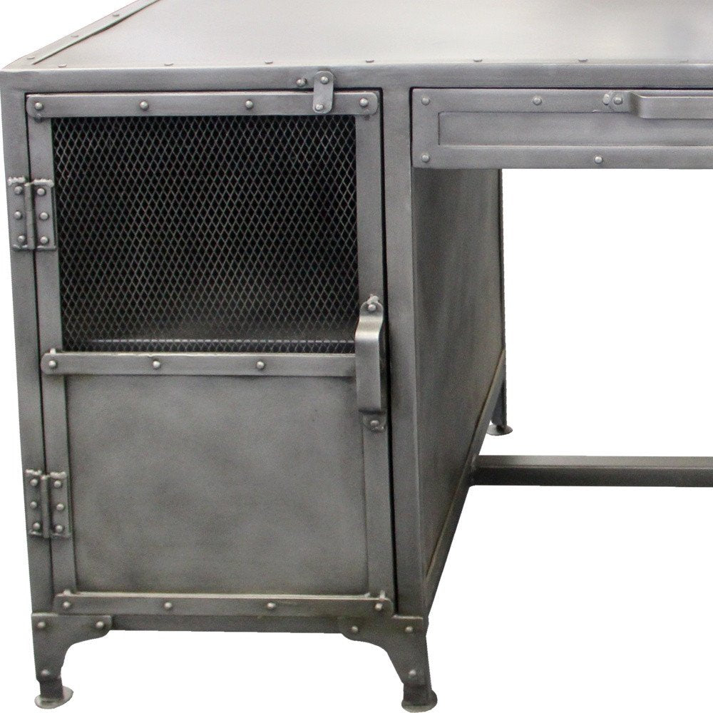 56" Gray Metal Computer Desk With Three Drawers HomeRoots
