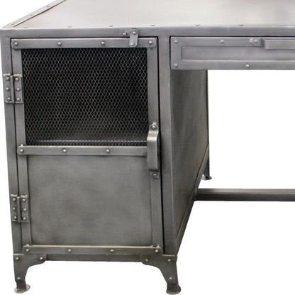 56" Gray Metal Computer Desk With Three Drawers HomeRoots