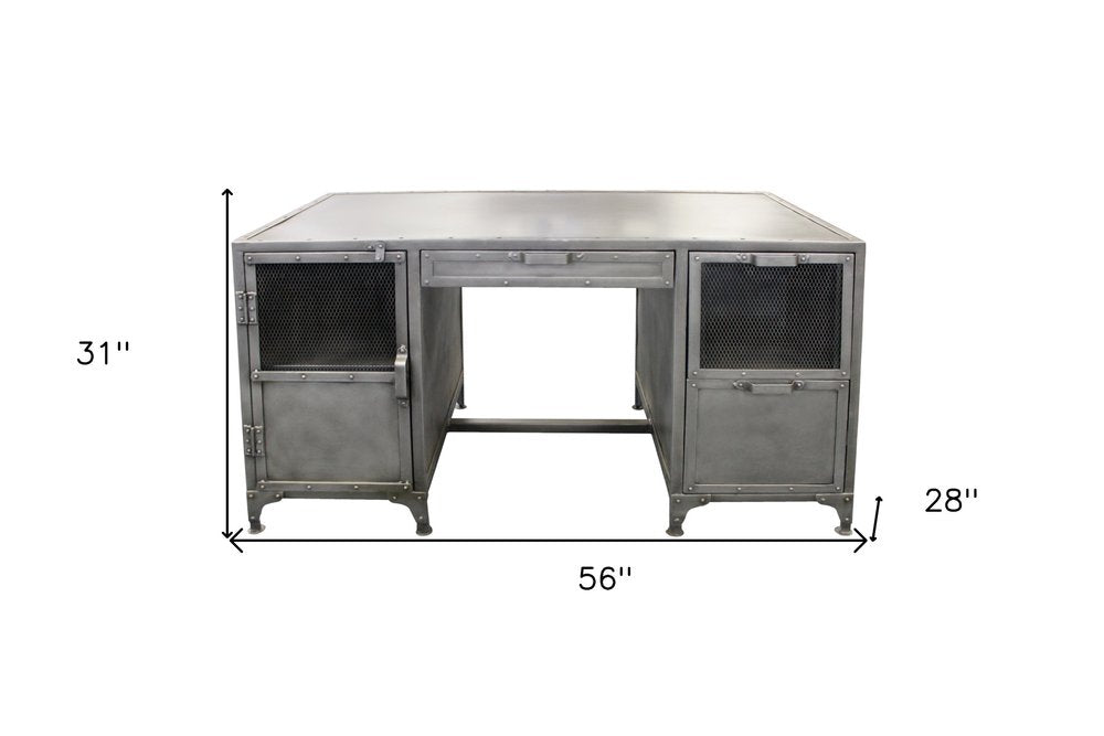56" Gray Metal Computer Desk With Three Drawers HomeRoots