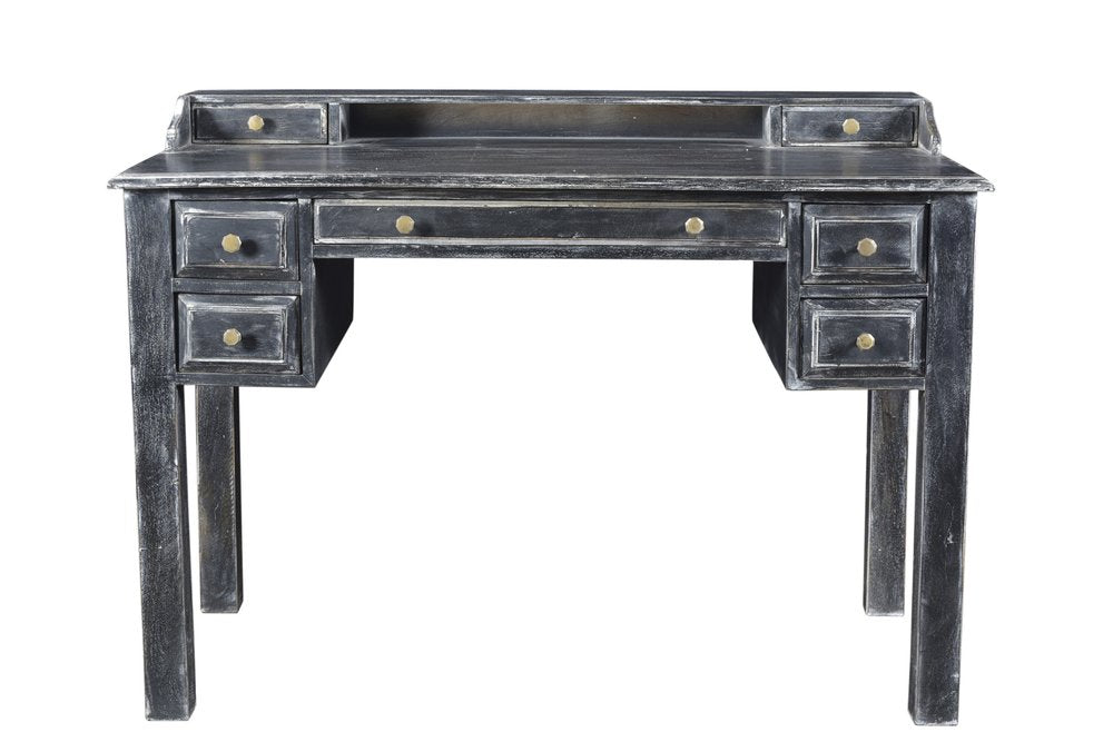 46" Black Solid Wood Writing Desk With Seven Drawers HomeRoots