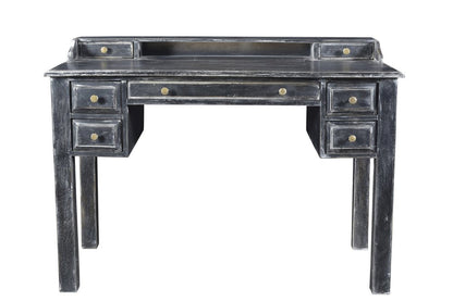 46" Black Solid Wood Writing Desk With Seven Drawers HomeRoots