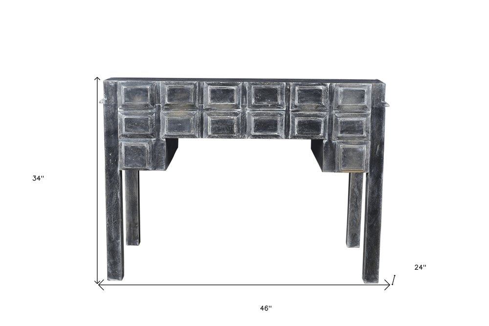 46" Black Solid Wood Writing Desk With Seven Drawers HomeRoots