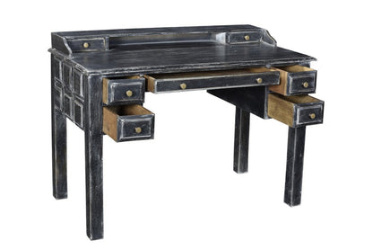 46" Black Solid Wood Writing Desk With Seven Drawers HomeRoots