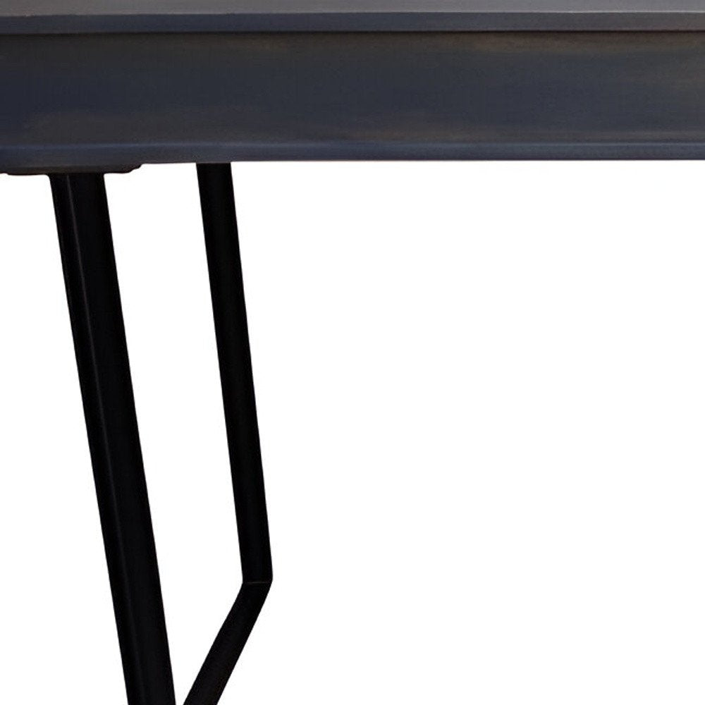 58" Gray and Black Solid Wood and Iron Sled Writing Desk With Three Drawers HomeRoots
