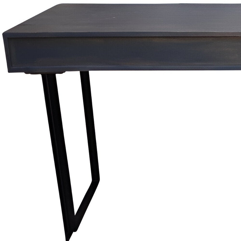 58" Gray and Black Solid Wood and Iron Sled Writing Desk With Three Drawers HomeRoots