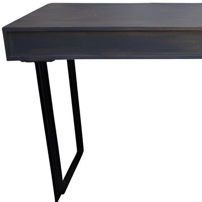 58" Gray and Black Solid Wood and Iron Sled Writing Desk With Three Drawers HomeRoots