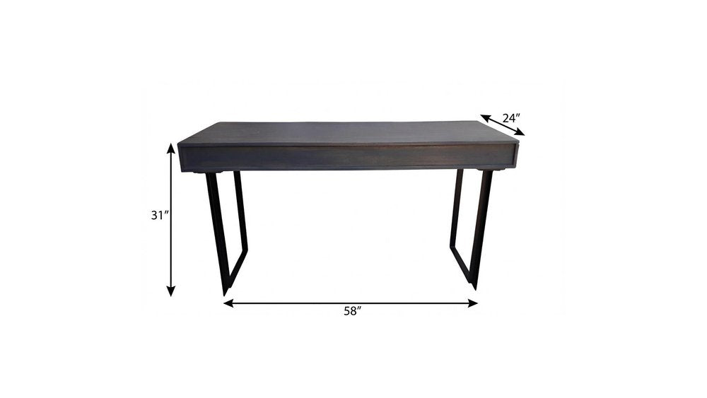 58" Gray and Black Solid Wood and Iron Sled Writing Desk With Three Drawers HomeRoots