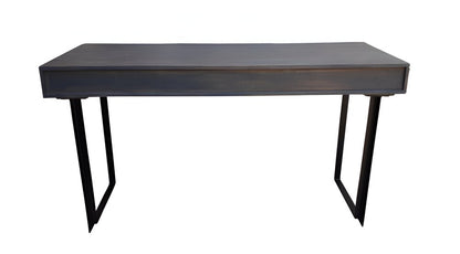 58" Gray and Black Solid Wood and Iron Sled Writing Desk With Three Drawers HomeRoots