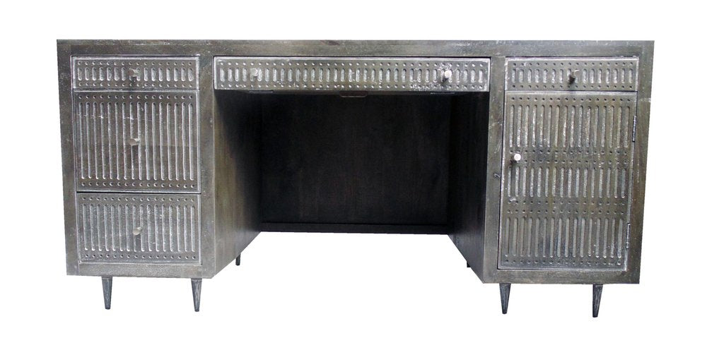64" Brown and Silver Solid Wood Executive Desk With Five Drawers — view 1