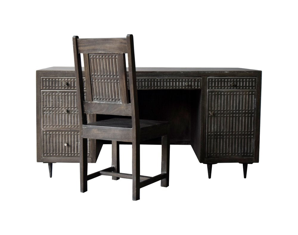 64" Brown and Silver Solid Wood Executive Desk With Five Drawers HomeRoots