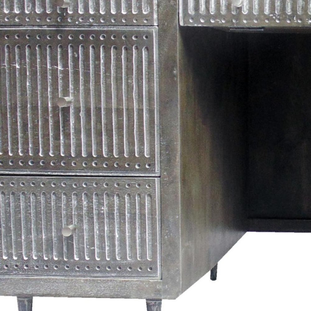 64" Brown and Silver Solid Wood Executive Desk With Five Drawers HomeRoots