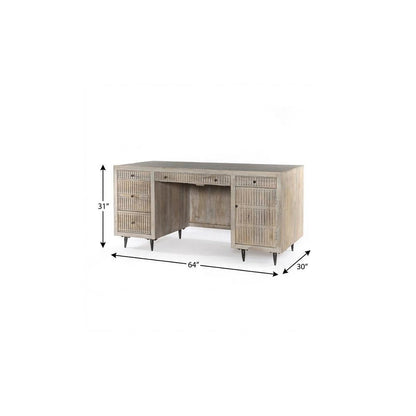 64" Ivory and Silver Solid Wood Executive Desk With Five Drawers HomeRoots