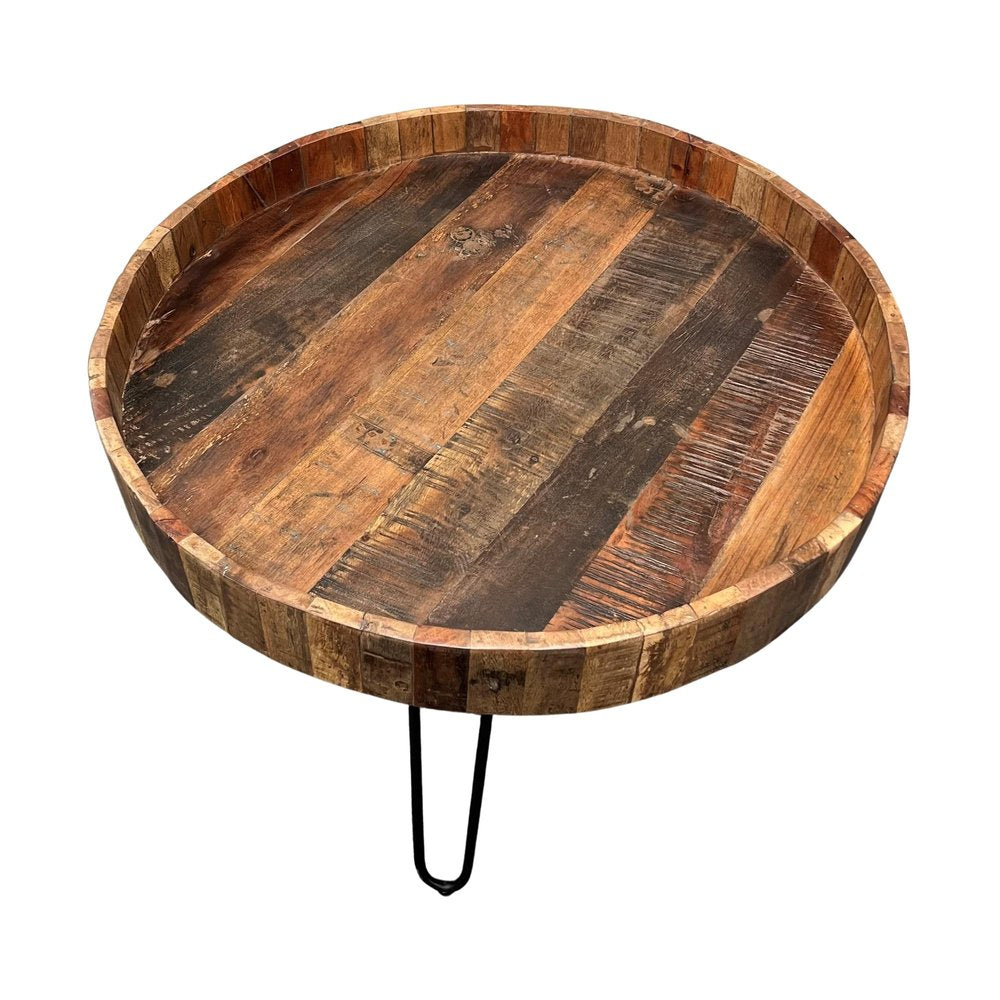 Set Of Two Black And Natural Brown Solid Wood And Iron Round End Tables HomeRoots