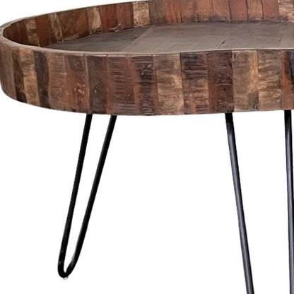 Set Of Two Black And Natural Brown Solid Wood And Iron Round End Tables HomeRoots