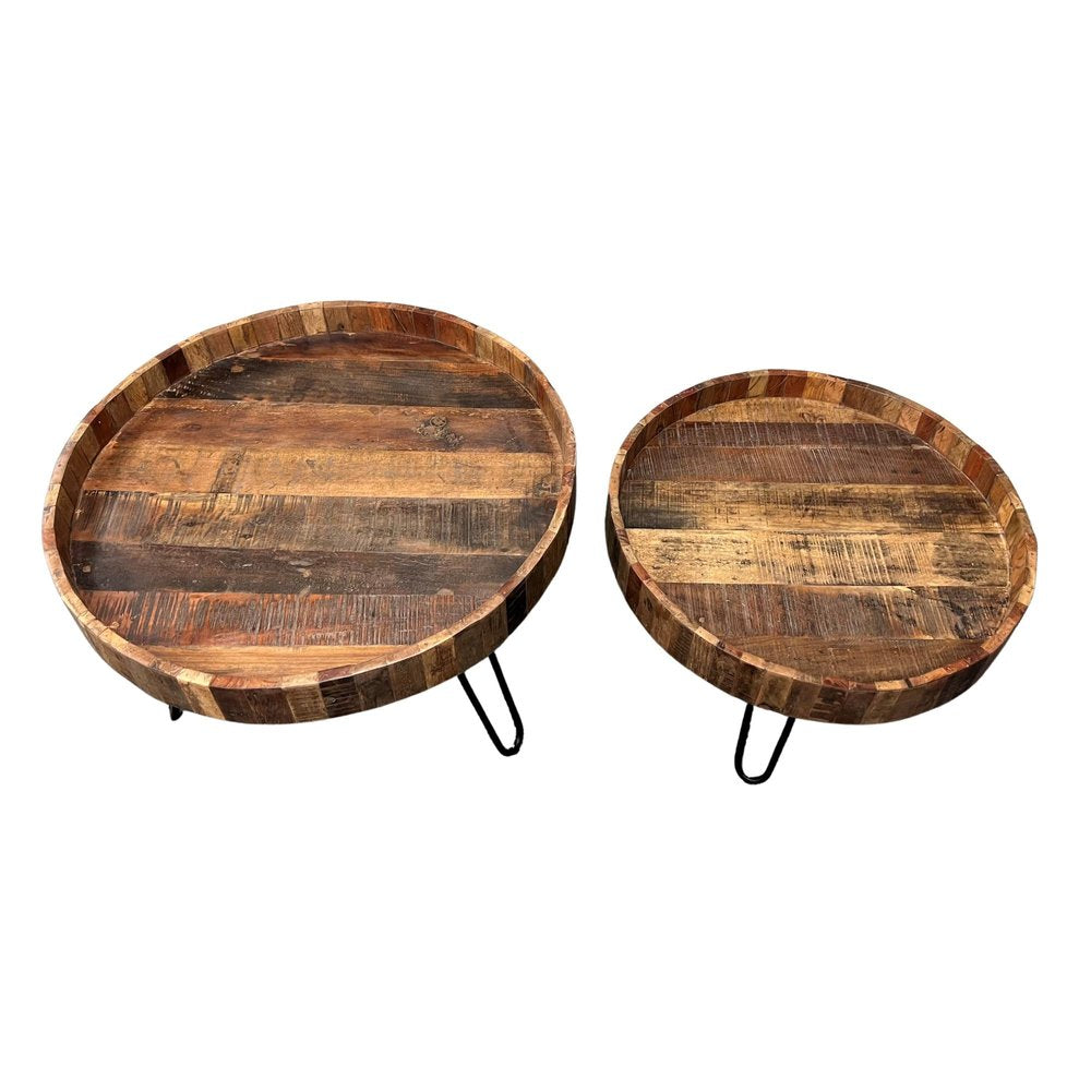 Set Of Two Black And Natural Brown Solid Wood And Iron Round End Tables HomeRoots