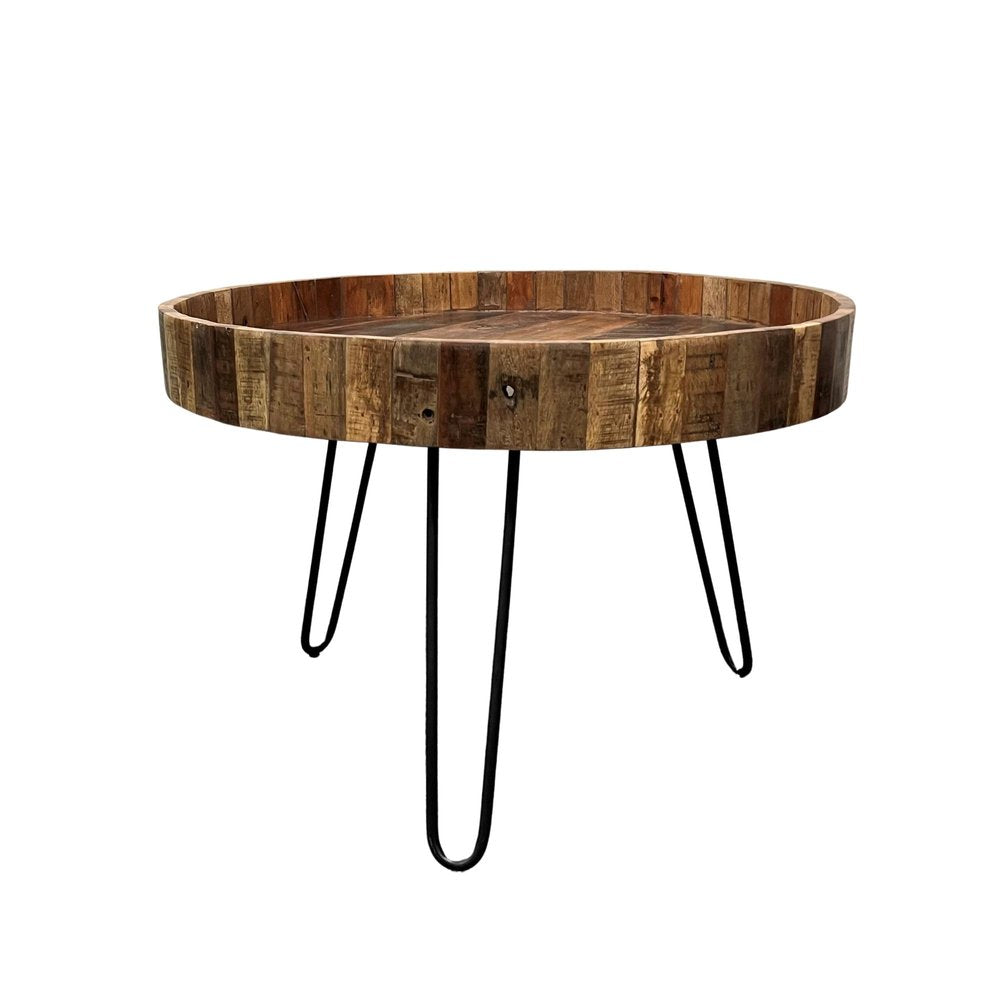 Set Of Two Black And Natural Brown Solid Wood And Iron Round End Tables HomeRoots